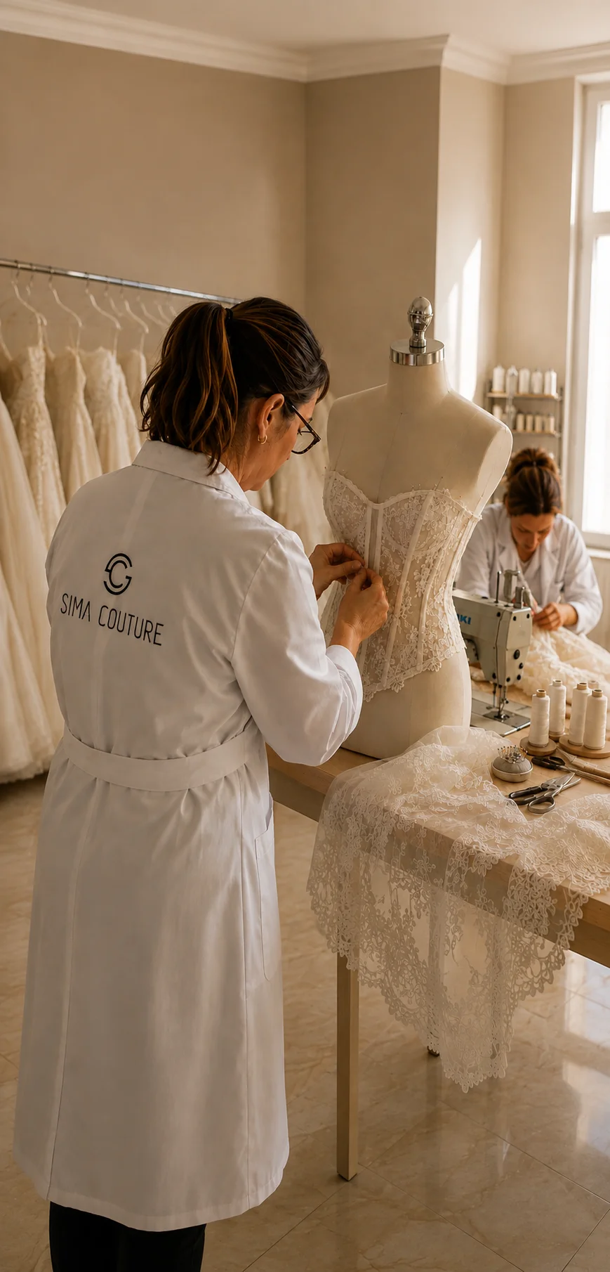 Sima Couture'un kendi üretiminde çalışan terziler