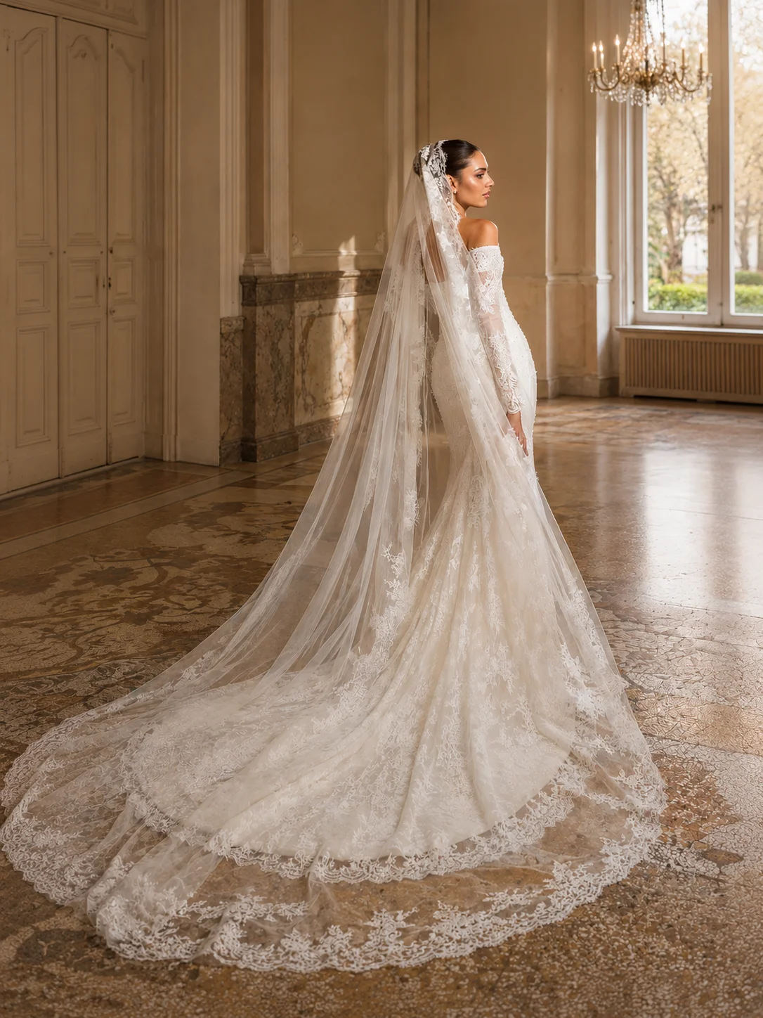 Bestickter Schleier von Sima Couture in Nahaufnahme